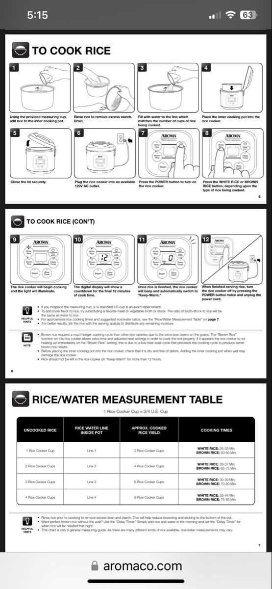 aroma rice cooker steamer instruction manual