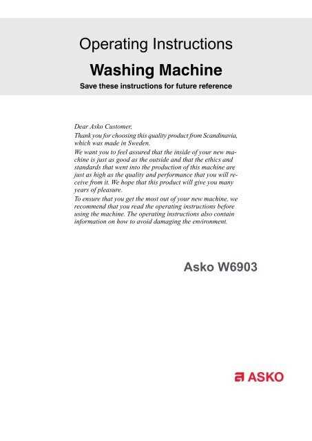 asko dishwasher instruction manual