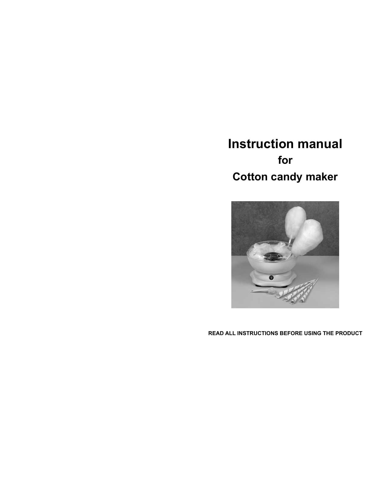 bella cotton candy maker instruction manual