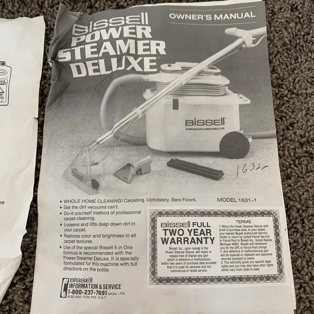 bissell power steamer model 1631 instruction manual