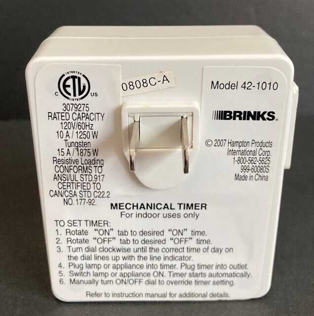 brinks manual timer instructions