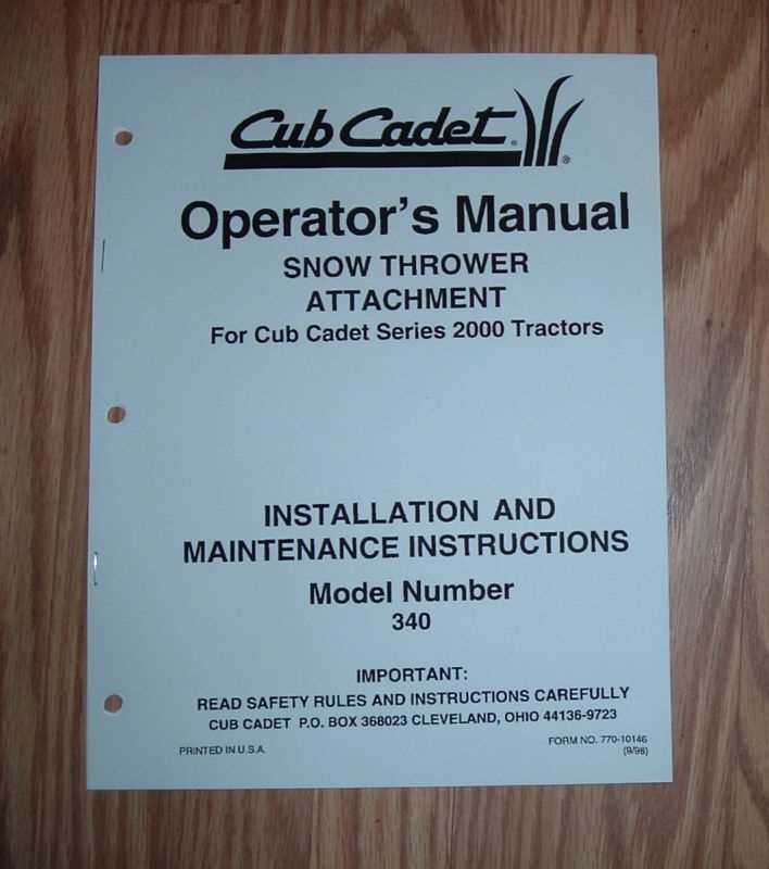 cub cadet snow blower attachment instruction manual