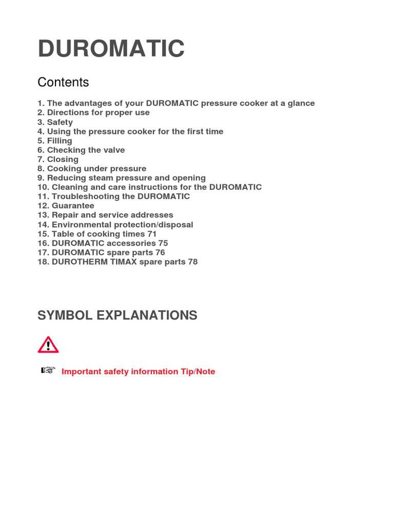 duromatic pressure cooker instruction manual