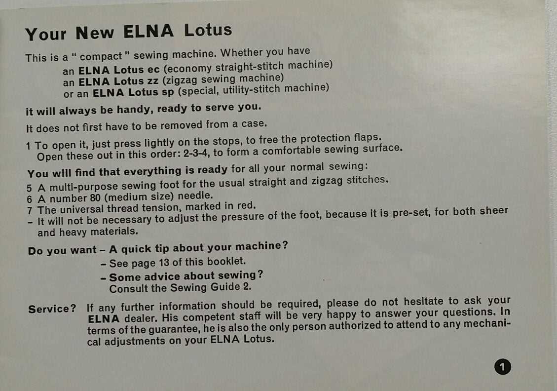 elna lotus sewing machine instruction manual