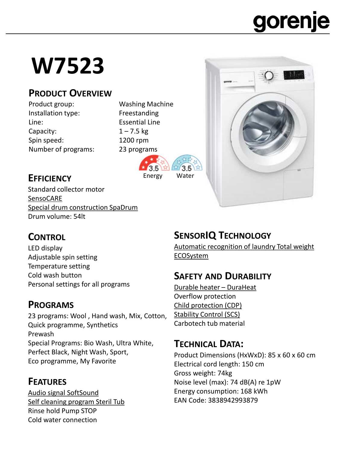 gorenje washing machine instruction manual