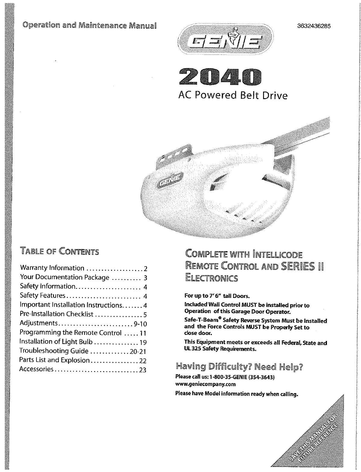 instruction manual for genie garage door opener