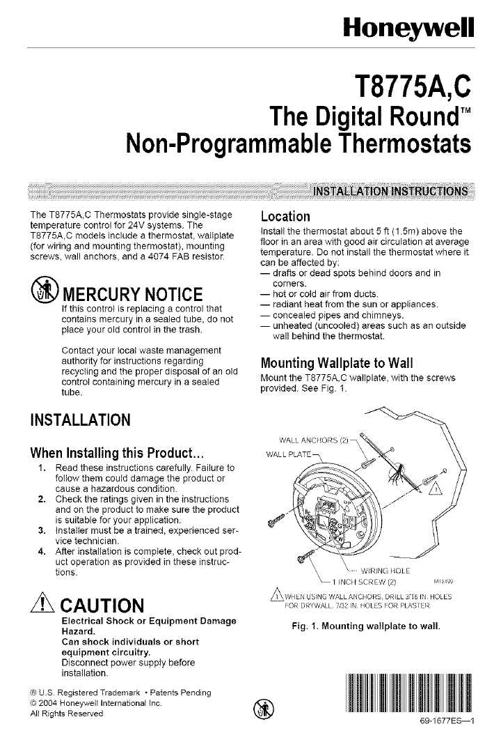 instruction manual for honeywell thermostat