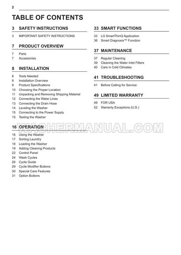 instruction manual for lg washing machine