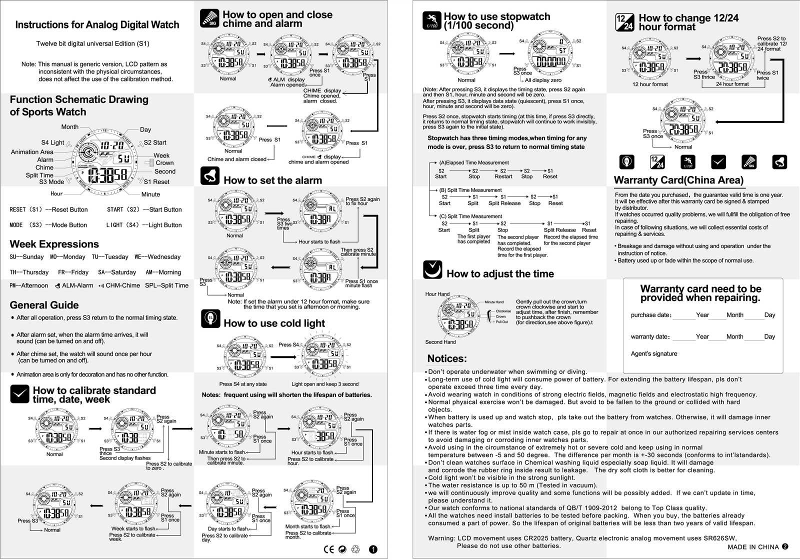 manual 4 button digital watch instructions