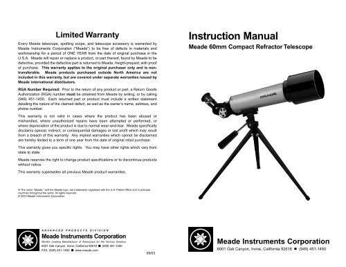 meade telescope instruction manual