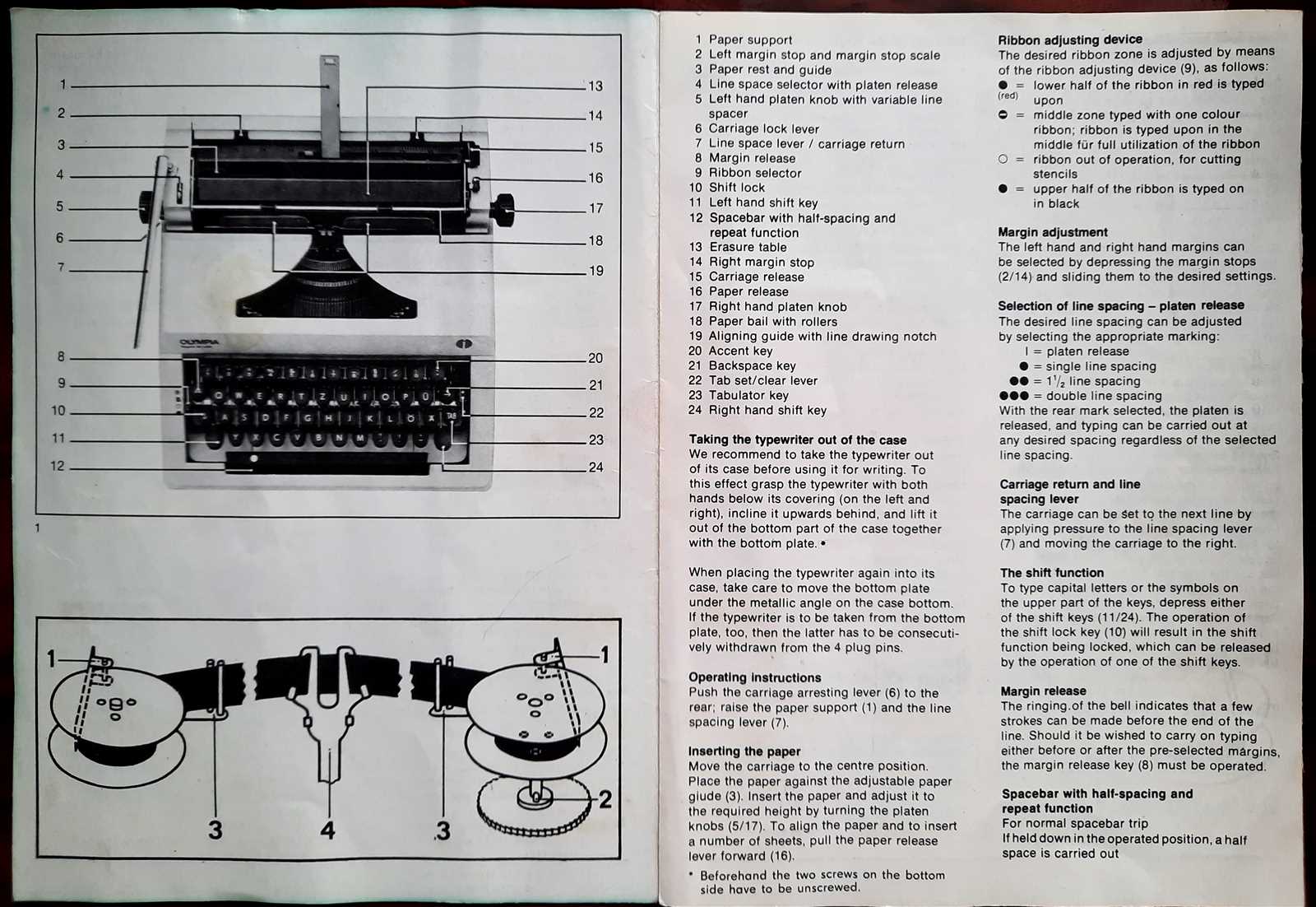 olympia deluxe typewriter instruction manual