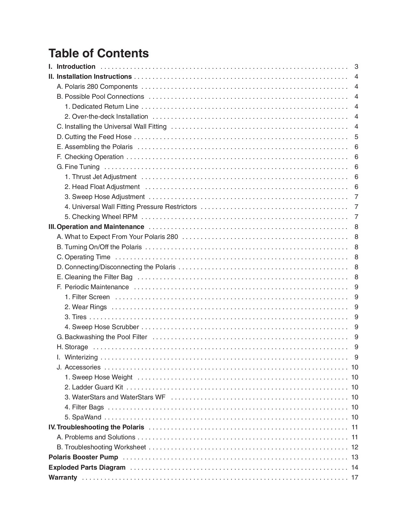 polaris 280 instruction manual