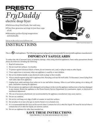 presto fry daddy instruction manual