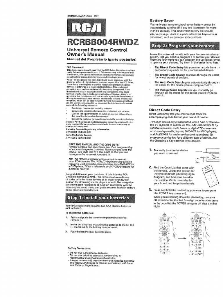 rca universal remote instruction manual