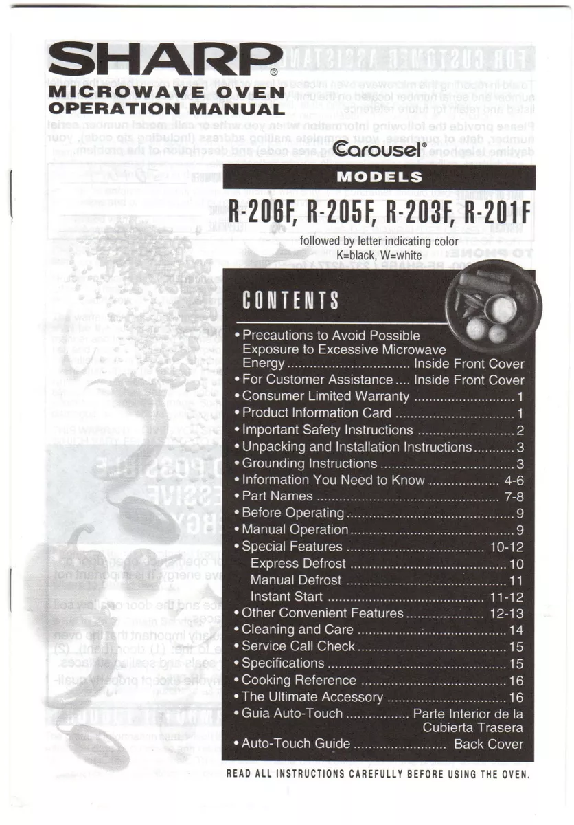 sharp carousel microwave instruction manual