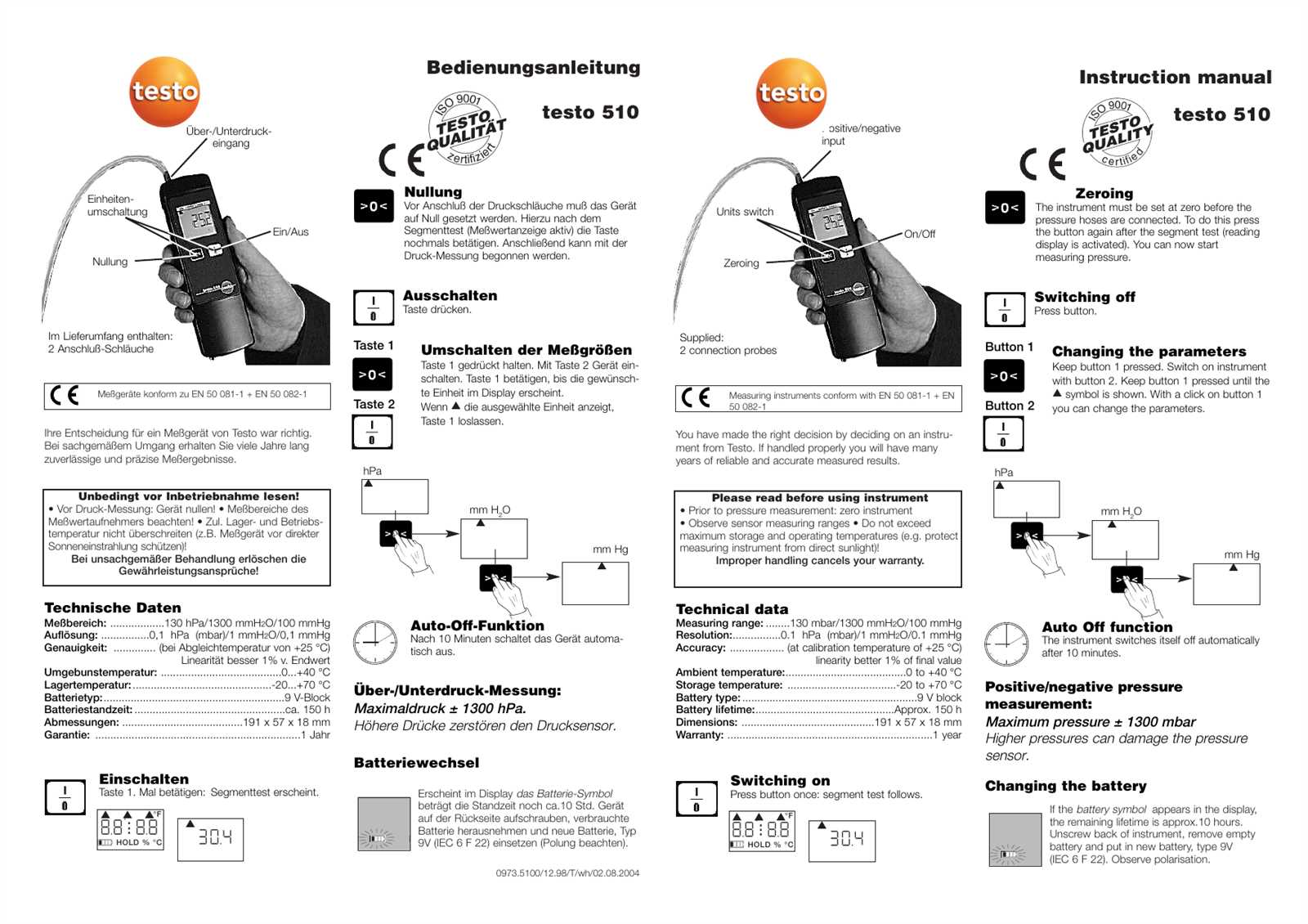 testo 506 instruction manual