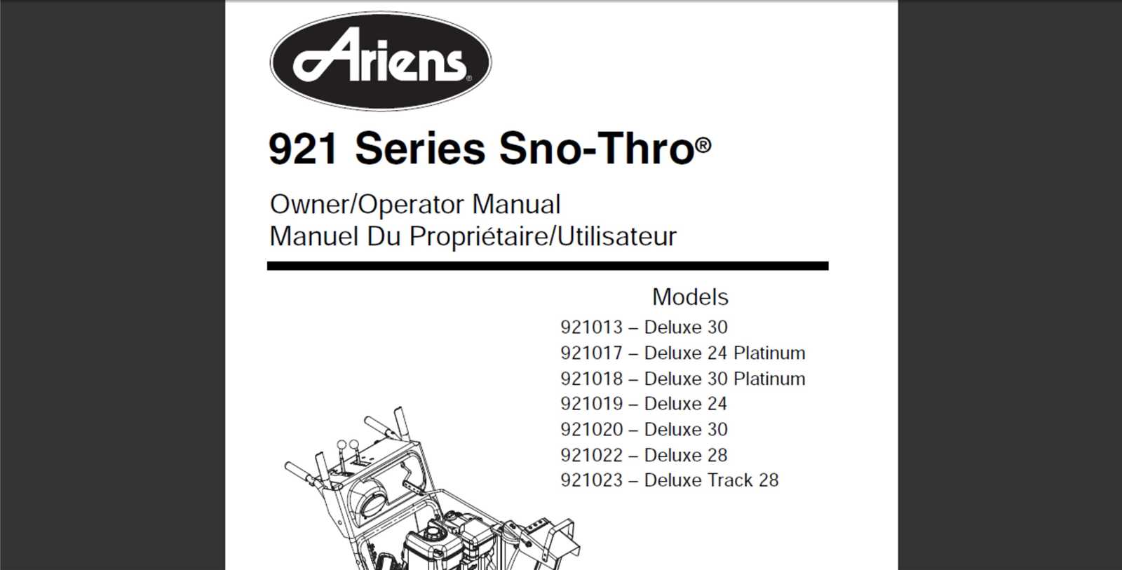 ariens snow blower instruction manual