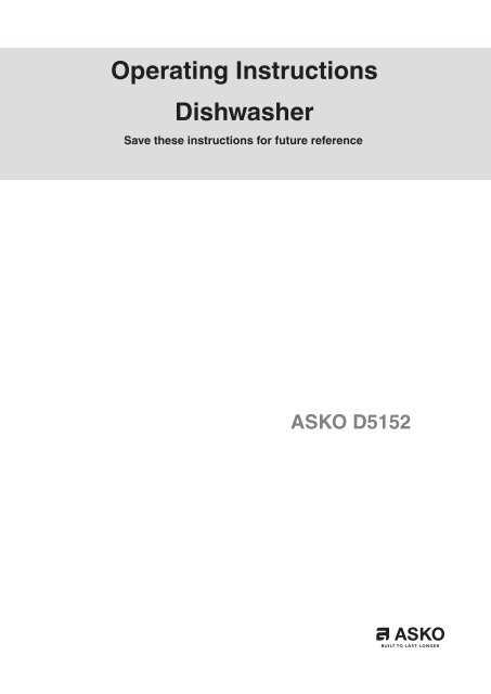 asko dishwasher instruction manual