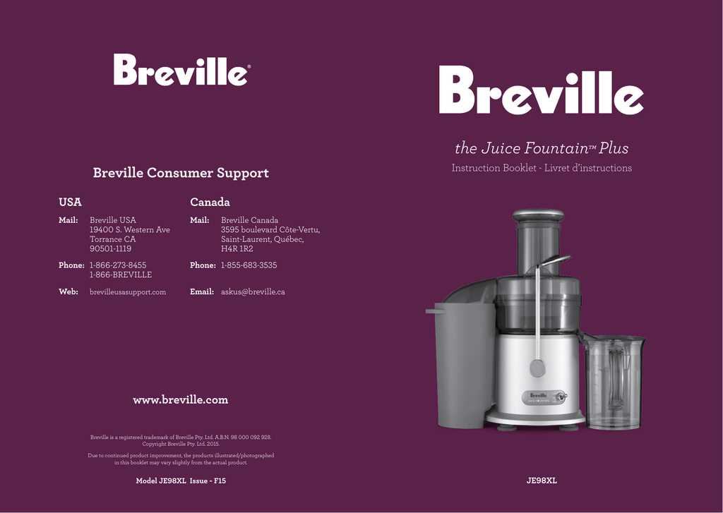 breville juicer bje510xl instruction manual