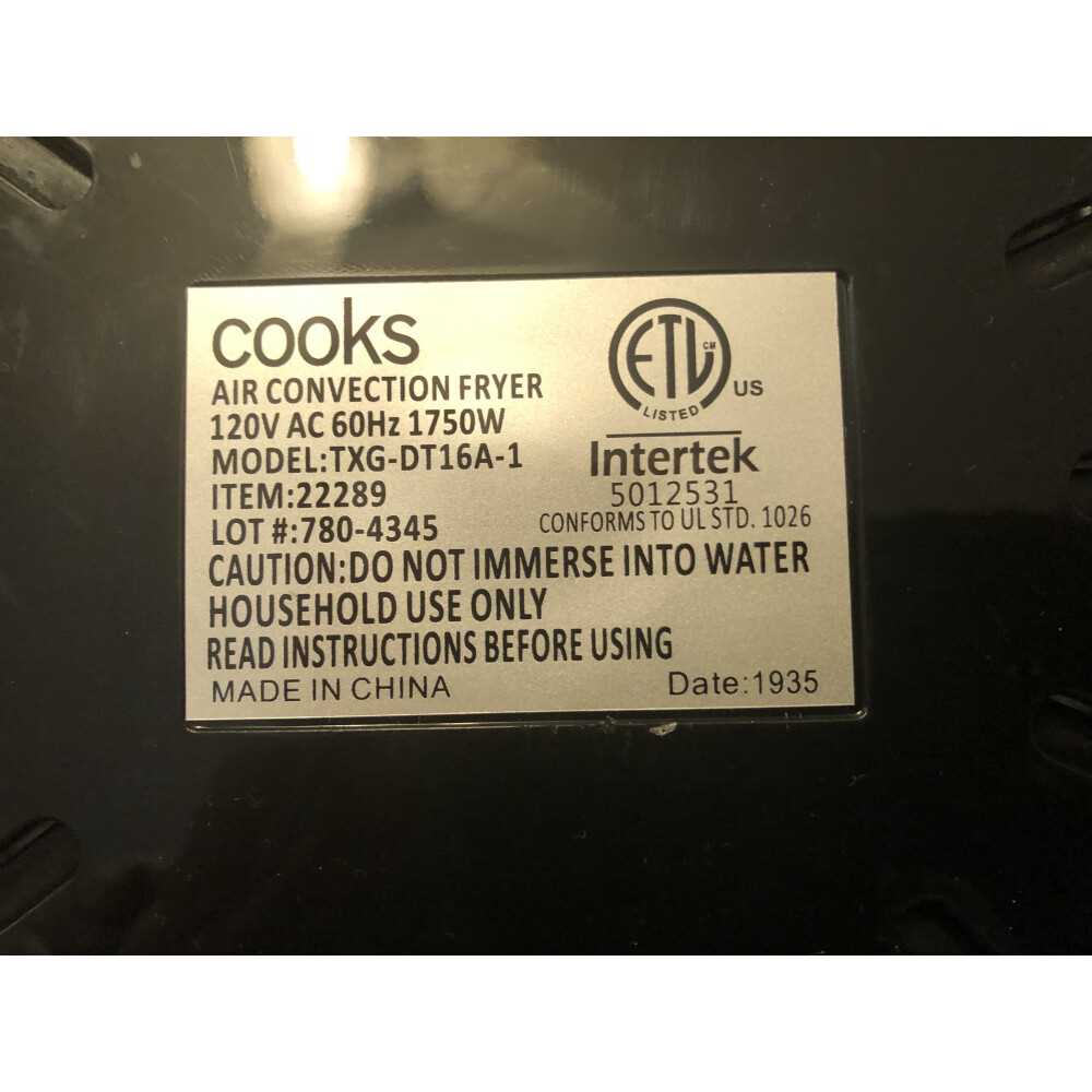 cooks essentials air fryer instruction manual