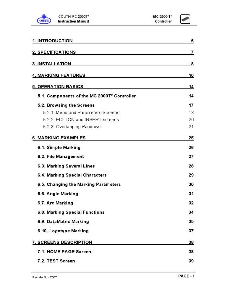 couth mc 2000t2 instruction manual