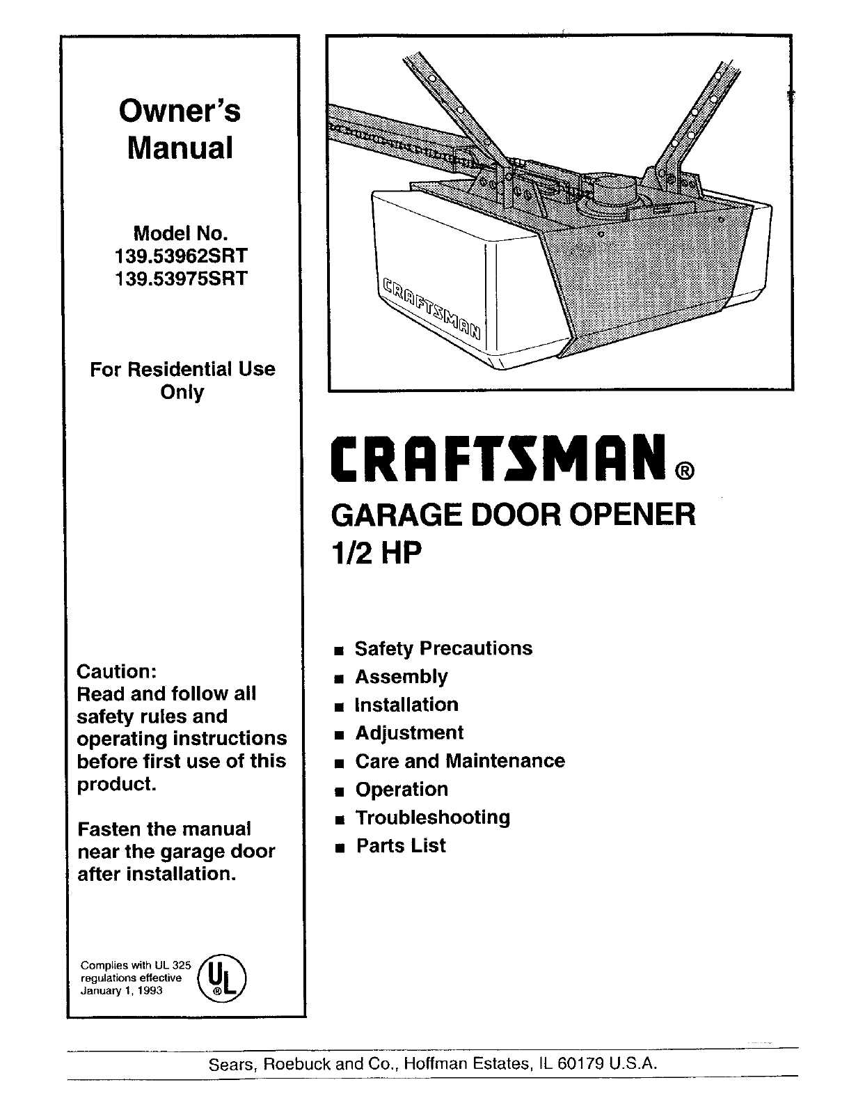 craftsman garage door opener instruction manual