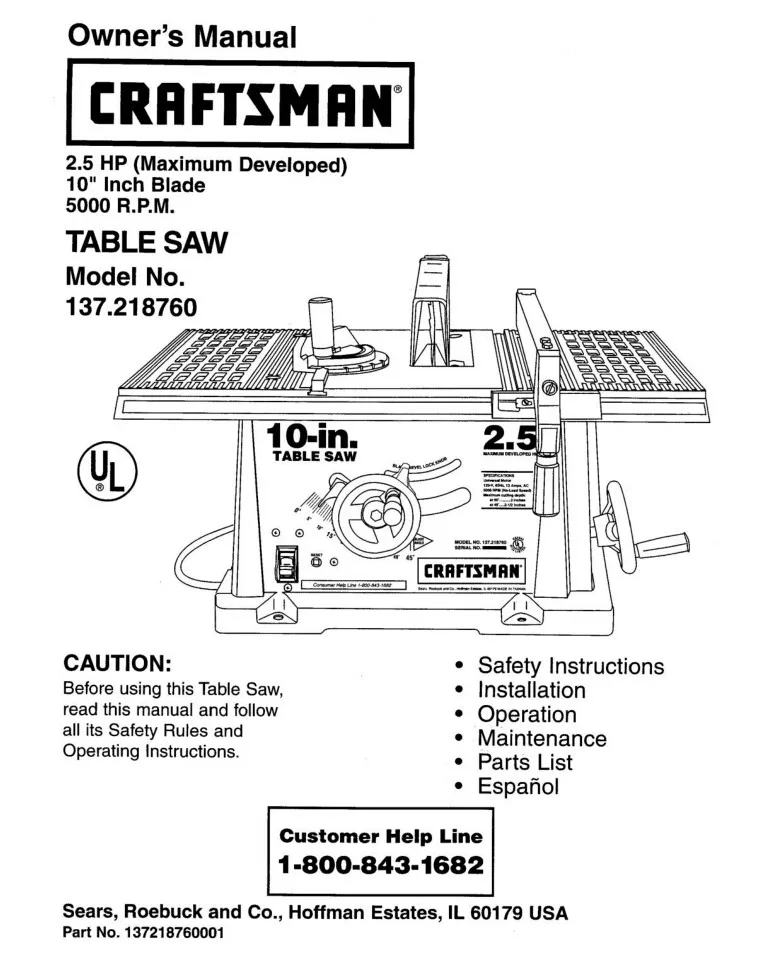 craftsman table saw instruction manual