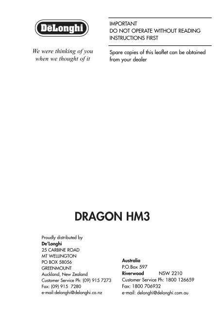 delonghi dragon 2 heater instruction manual