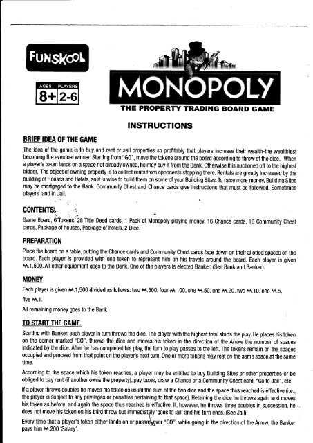 monopoly board game instruction manual