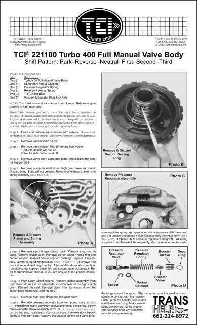 th400 manual valve body instructions