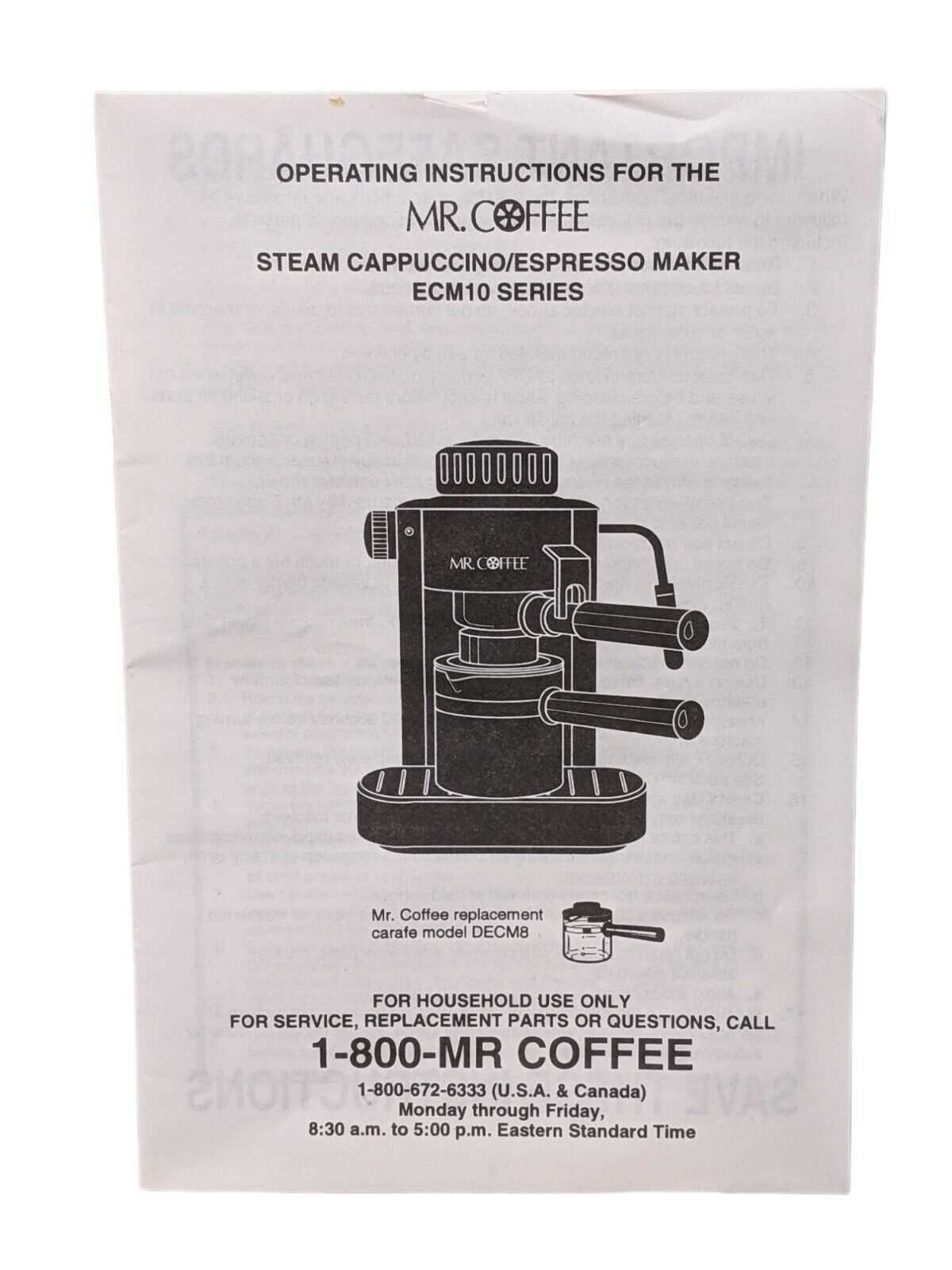 mr coffee espresso maker instructions manual