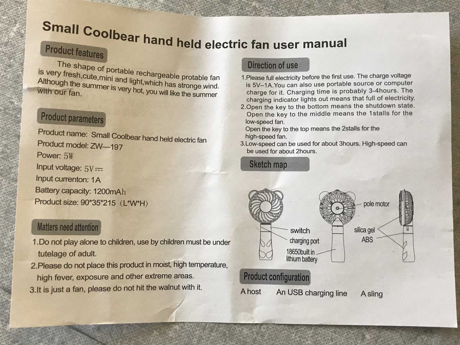 instruction manual of electric fan