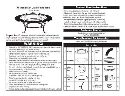 fire pit instruction manual
