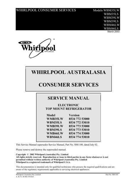 whirlpool fridge instruction manual