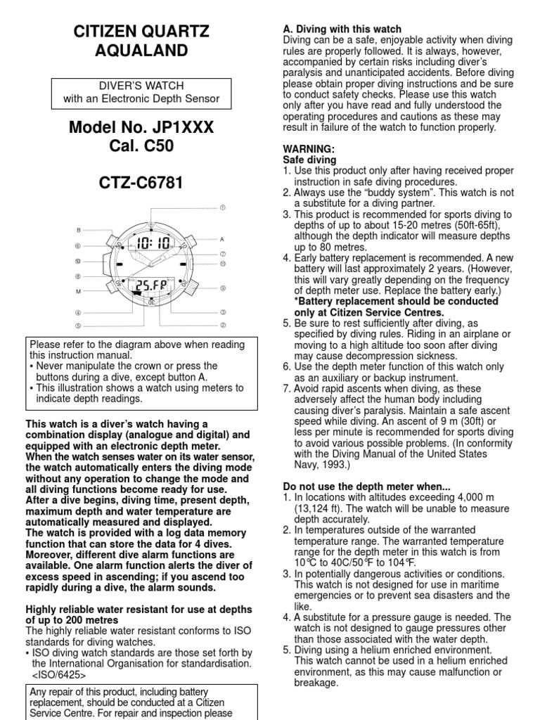 citizen watches instruction manuals
