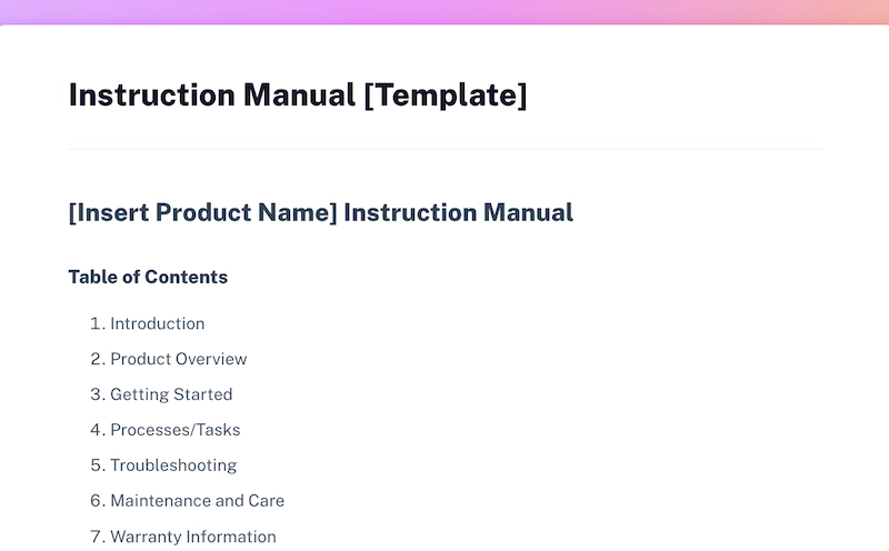 user instruction manual template