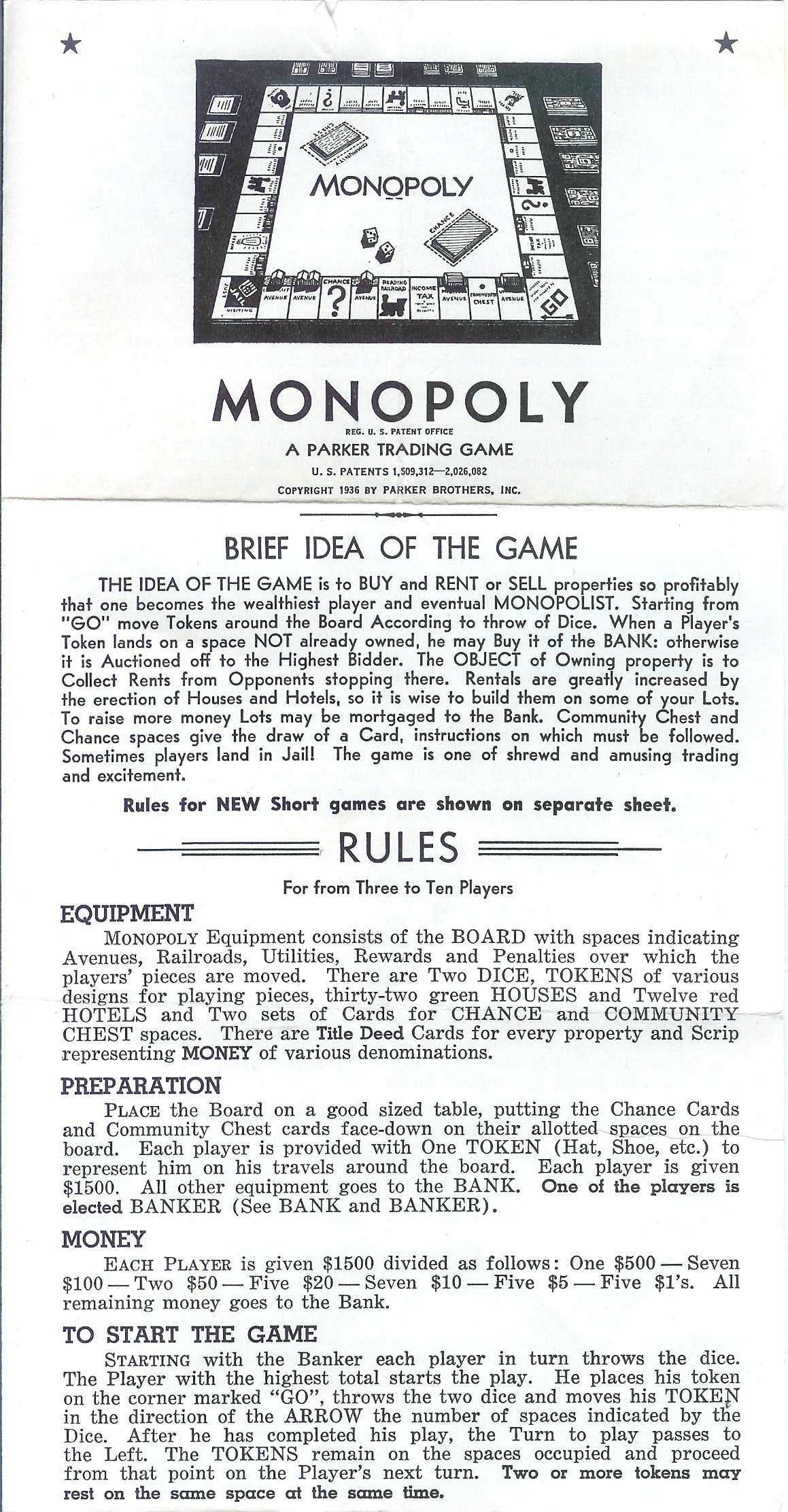 monopoly board game instruction manual