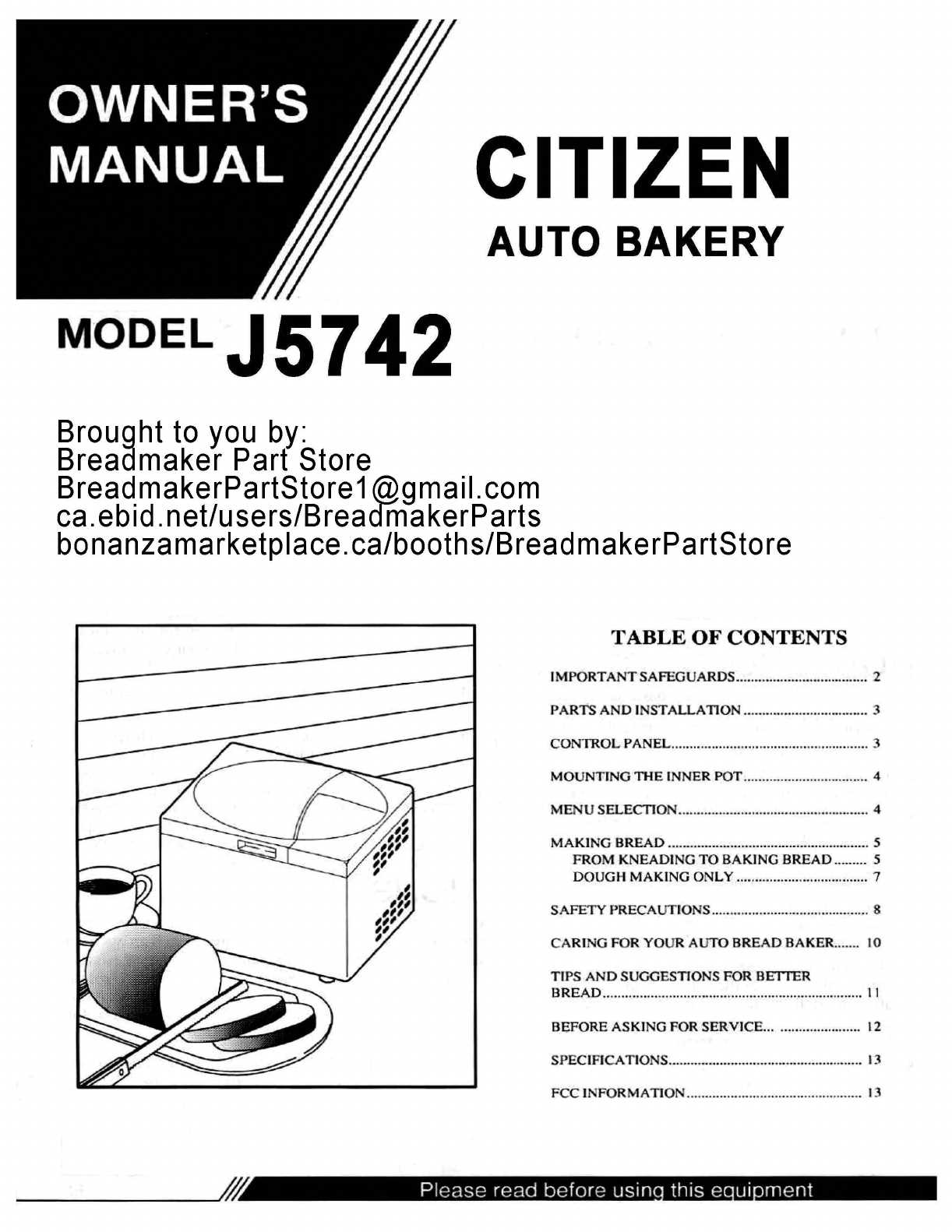 bread machine instruction manual