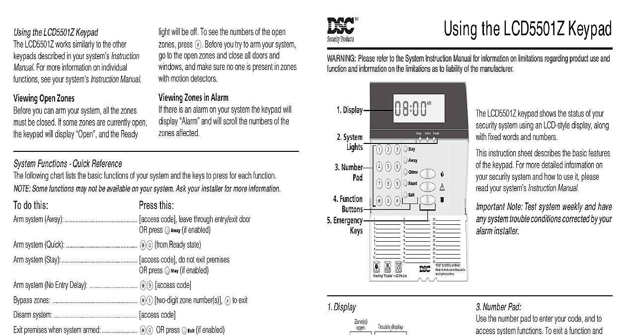 dsc lcd5501z instruction manual