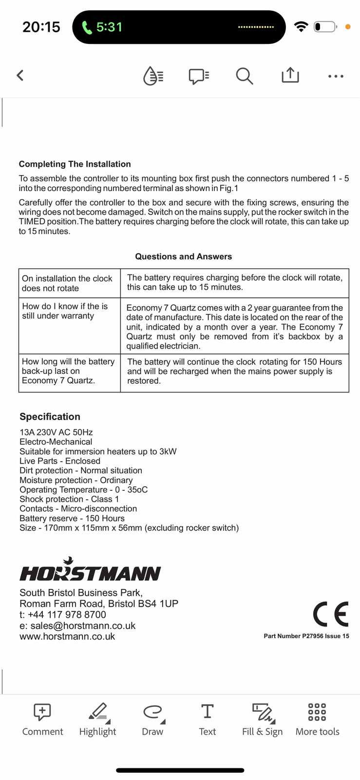 horstmann economy 7 instruction manual