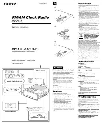 sony dream machine icf c218 instruction manual