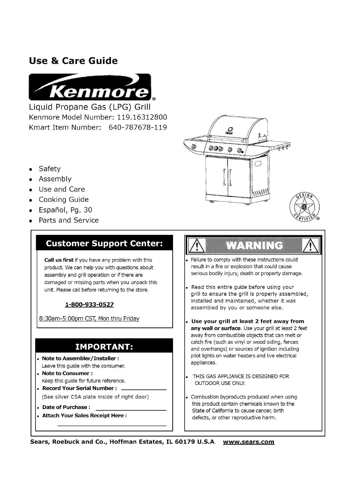 kenmore gas grill instruction manual