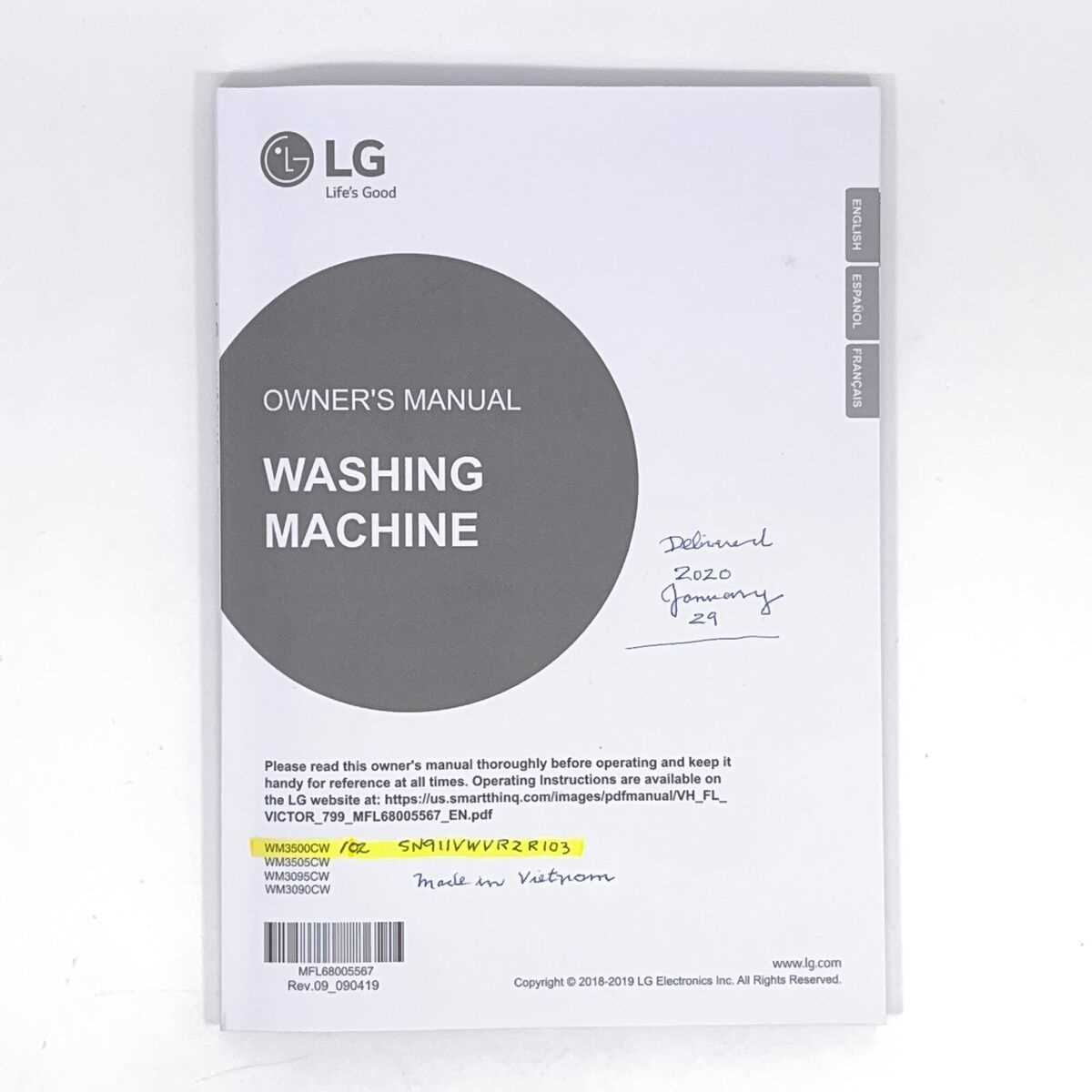 lg front load washer instruction manual