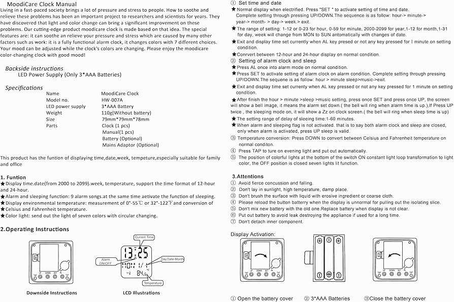 moodicare clock instructions manual