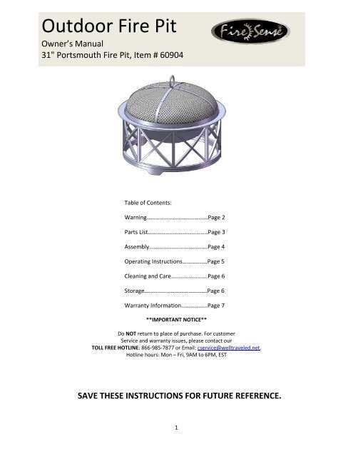 fire pit instruction manual