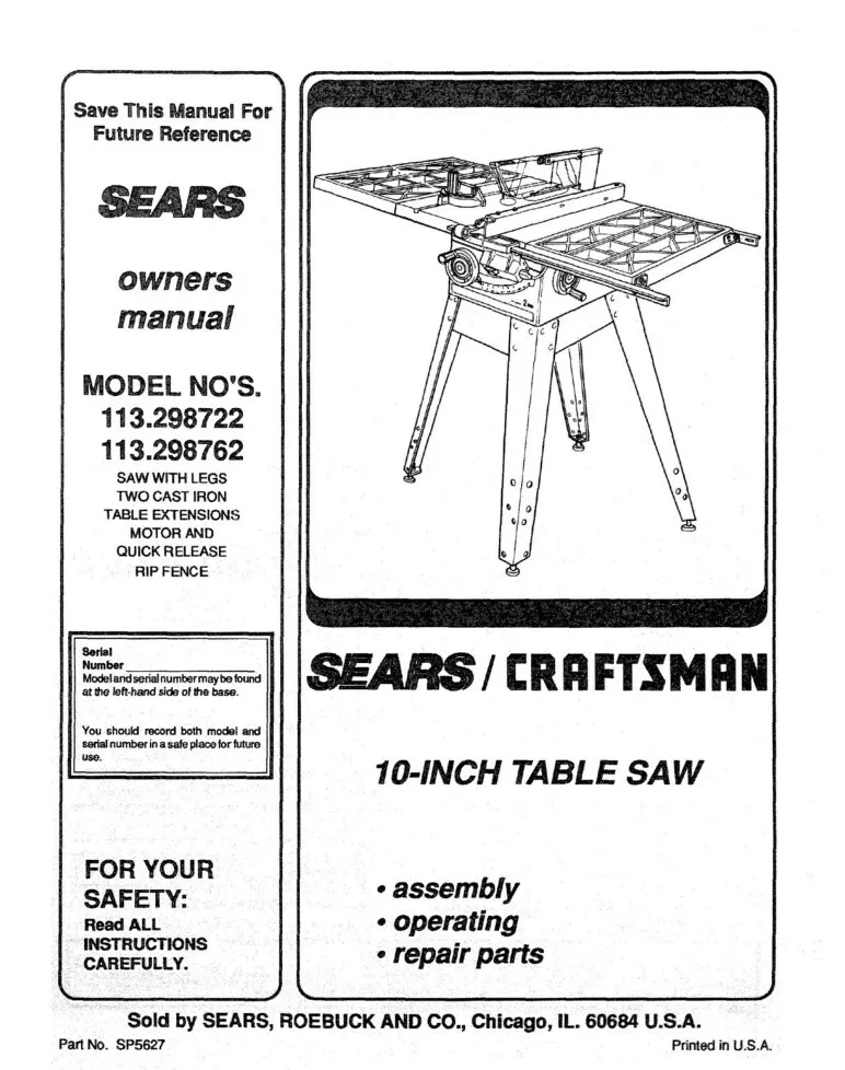 craftsman table saw instruction manual