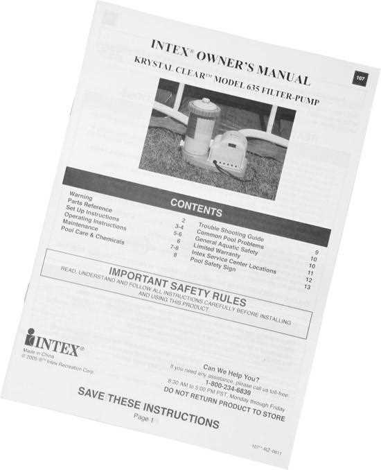 intex sand filter pump instruction manual