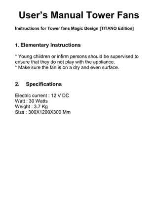 instruction manual of electric fan