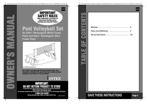 intex above ground pool instruction manual