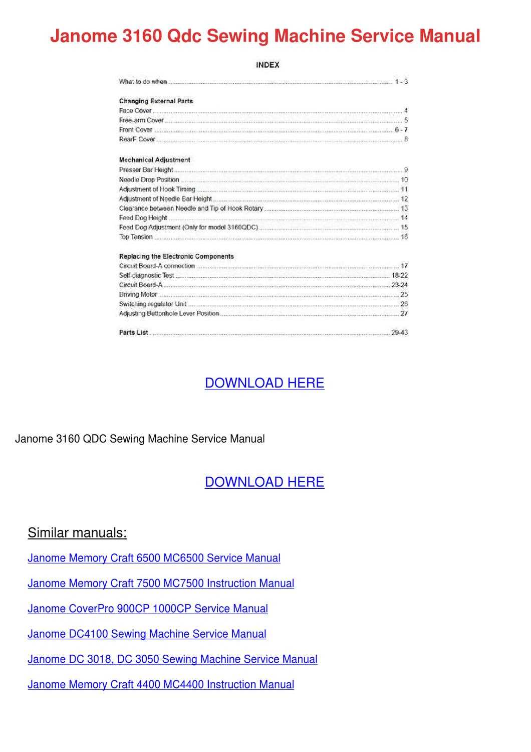 janome 3160qdc instruction manual